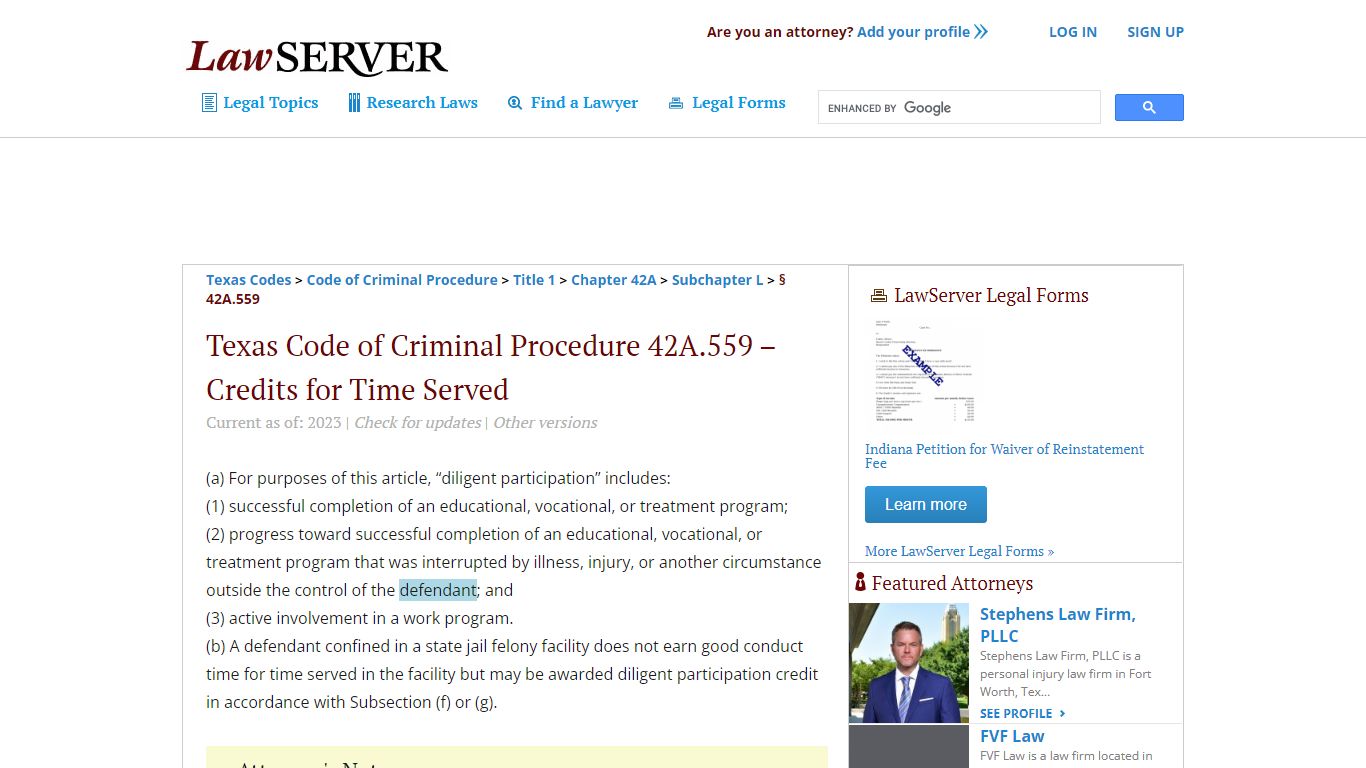Texas Code of Criminal Procedure 42A.559 – Credits for Time Served