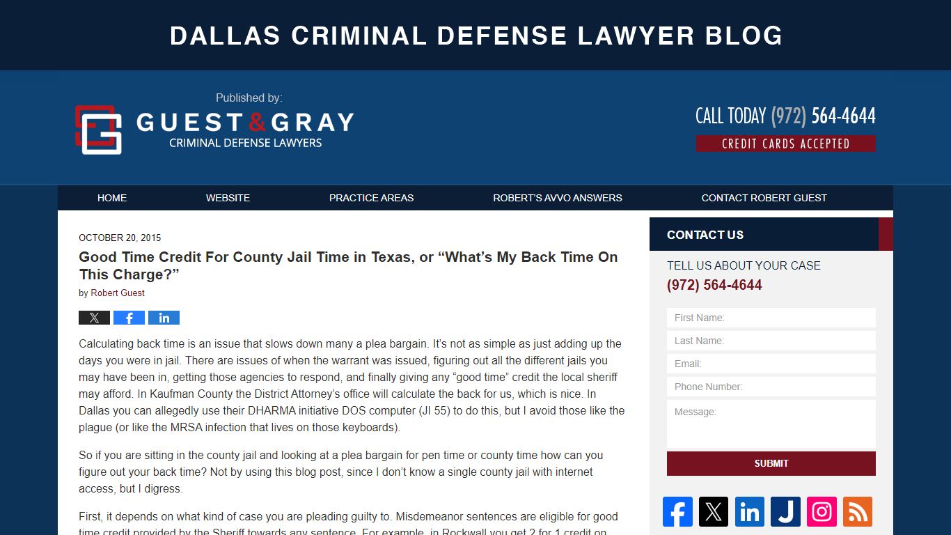 Good Time Credit For County Jail Time in Texas, or "What's My Back Time ...