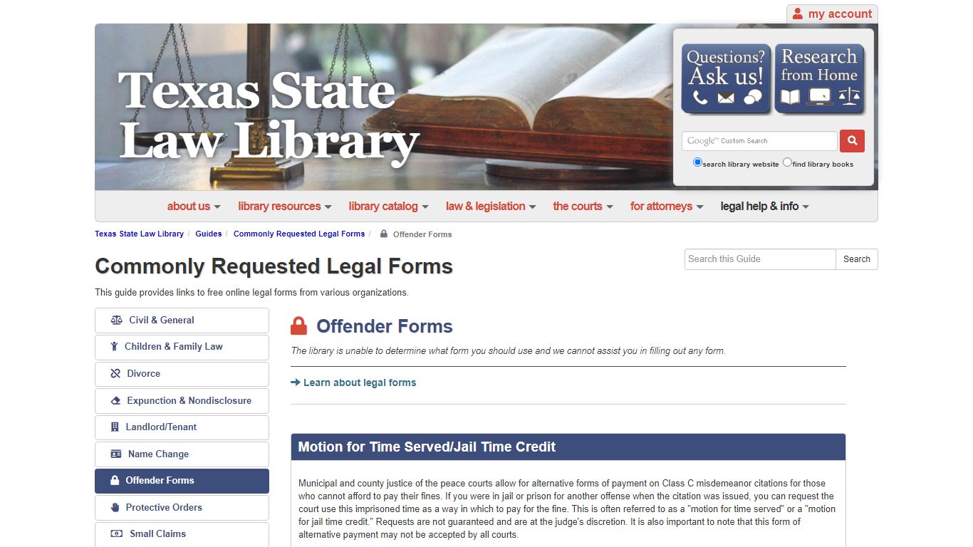 Commonly Requested Legal Forms - Texas State Law Library